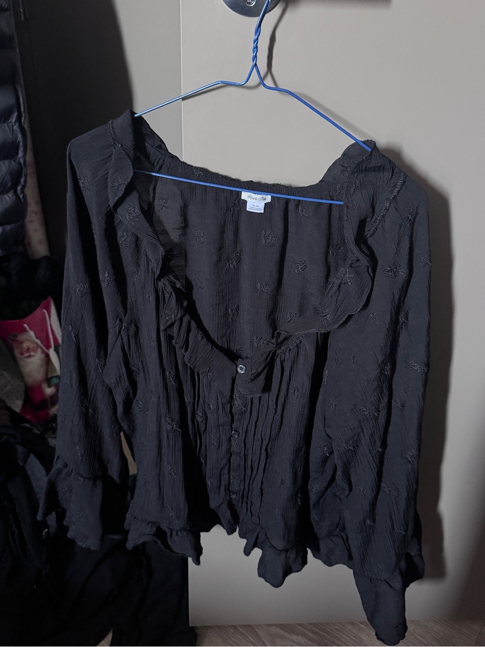Urban Outfitters Black Ruffle-Trim Button Blouse